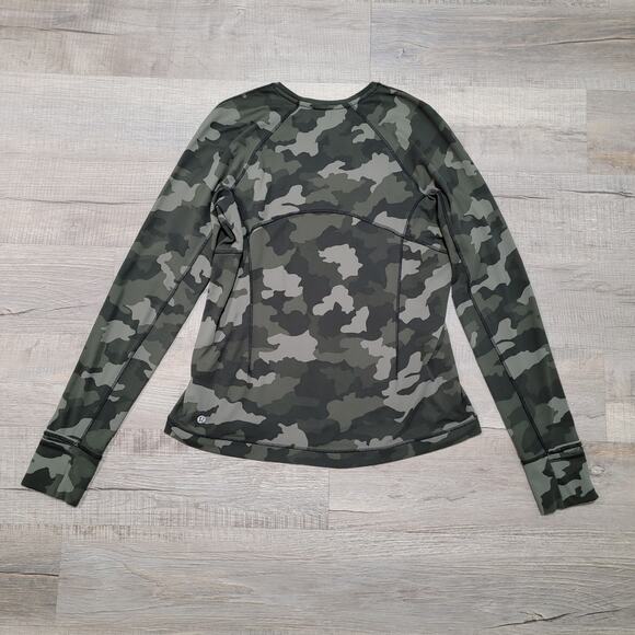 Lululemon Size 10 Camo Long Sleeve Running Top Thumb Holes Crew Neck Camouflage - Picture 2 of 6